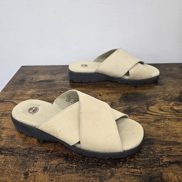 Timberland Genuine Leather Sandals Slip On Tan Brown Women's Size 9M 73324 - Picture 2 of 8